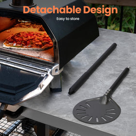 Leightszen safe-cook design peel keeps hands away from heat.