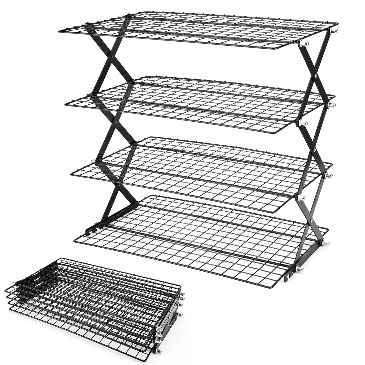 LEIMO KPARTS 4-Tier Collapsible Cooling Rack shown in use with cookies on multiple levels