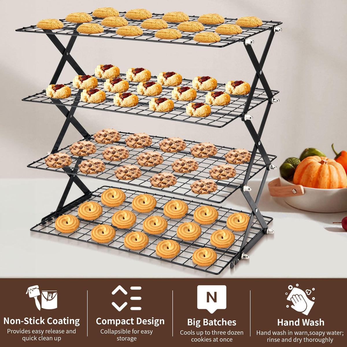 LEIMO KPARTS Cookie Baking Rack cooling a batch of cookies evenly