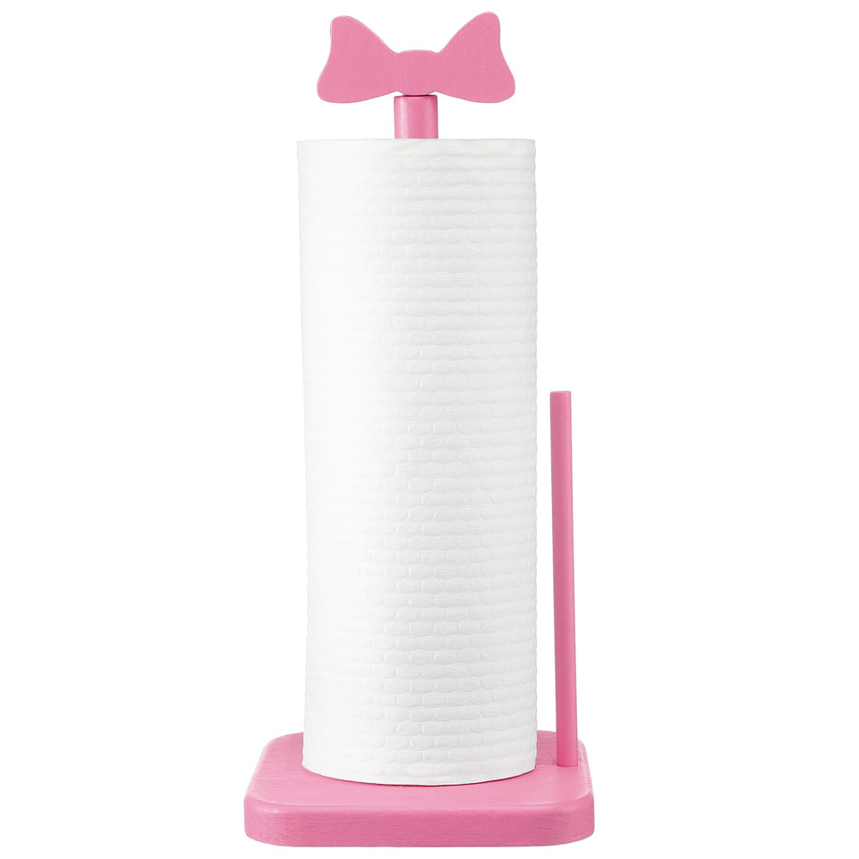 Leinuosen pink bow paper towel holder top view showing playful decor and stable base