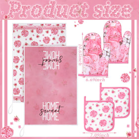Leinuosen pink rose oven mitts demonstrate cushioned grip and heat resistance.