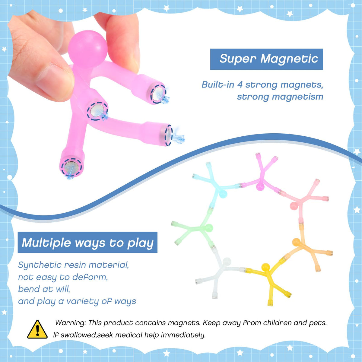 Leitee glow humanoid magnets in blue add color to desk and classroom displays.
