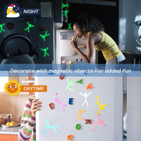 Leitee glow humanoid magnets in orange create a vibrant fridge magnet collection.