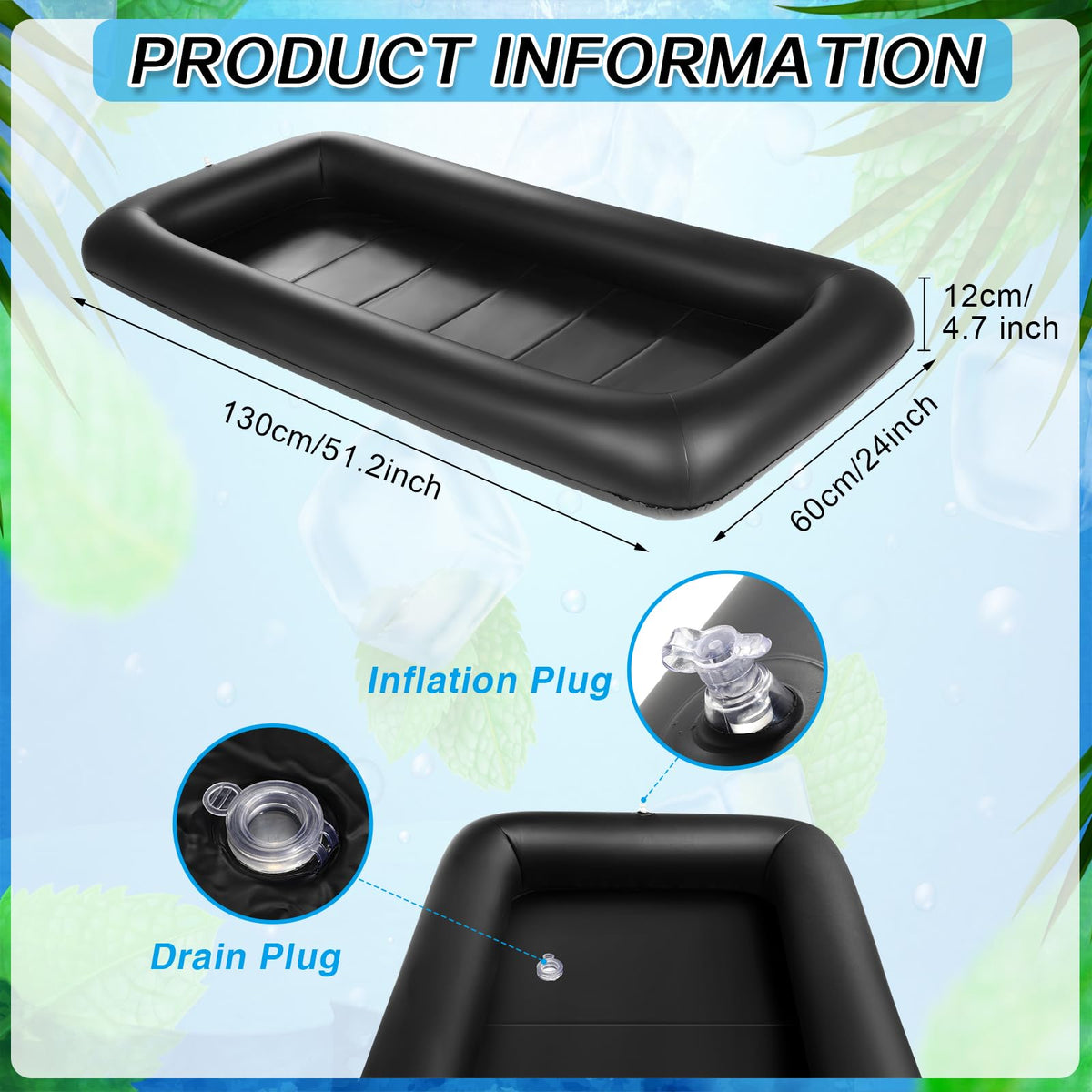 Leitee inflatable serving bar with drain plug enables quick setup and drainage.