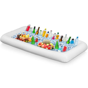 Leitee inflatable serving bar with drain plug for quick setup and clean draining.