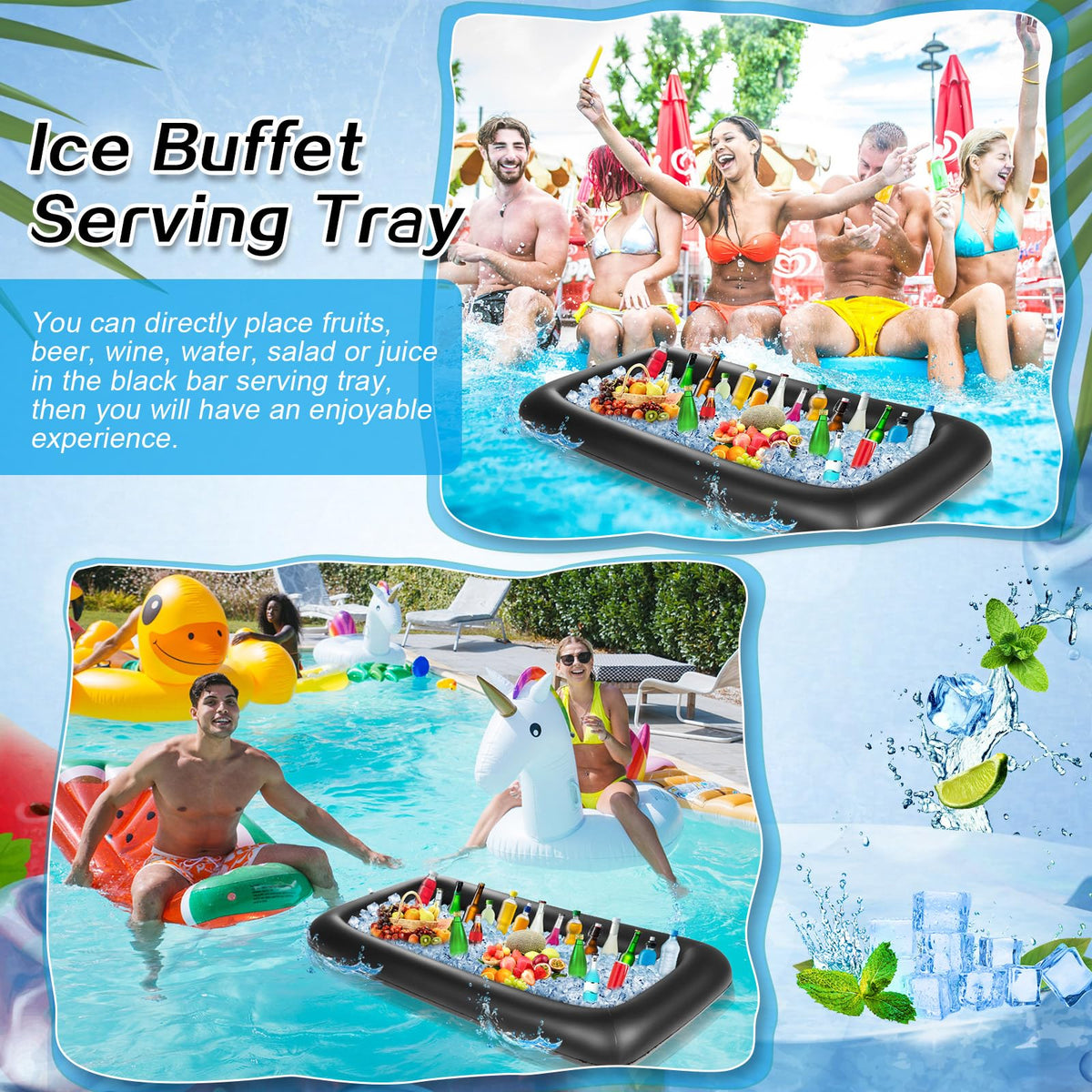 Leitee inflatable serving bar pool-friendly for summer pool parties.