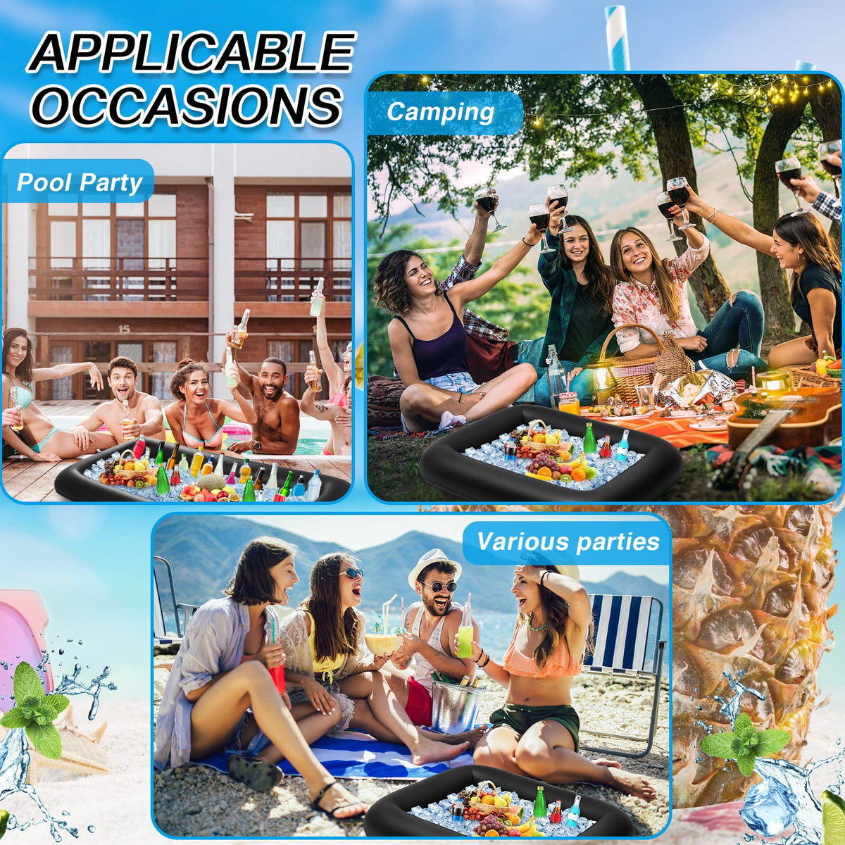 Leitee outdoor scene demonstrates icy beverages ready poolside.