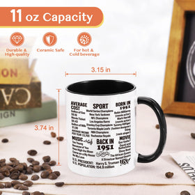 LEJIAJINW vintage 1951 mug, durable ceramic for daily coffee or tea rituals.