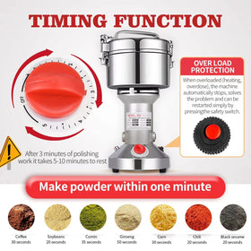 LEJIEYIN electric grinder top view, high-speed grinding for small-batch herbs and grains.