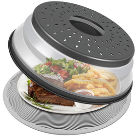 LekDrok 10-inch microwave cover shields food and keeps microwave clean.