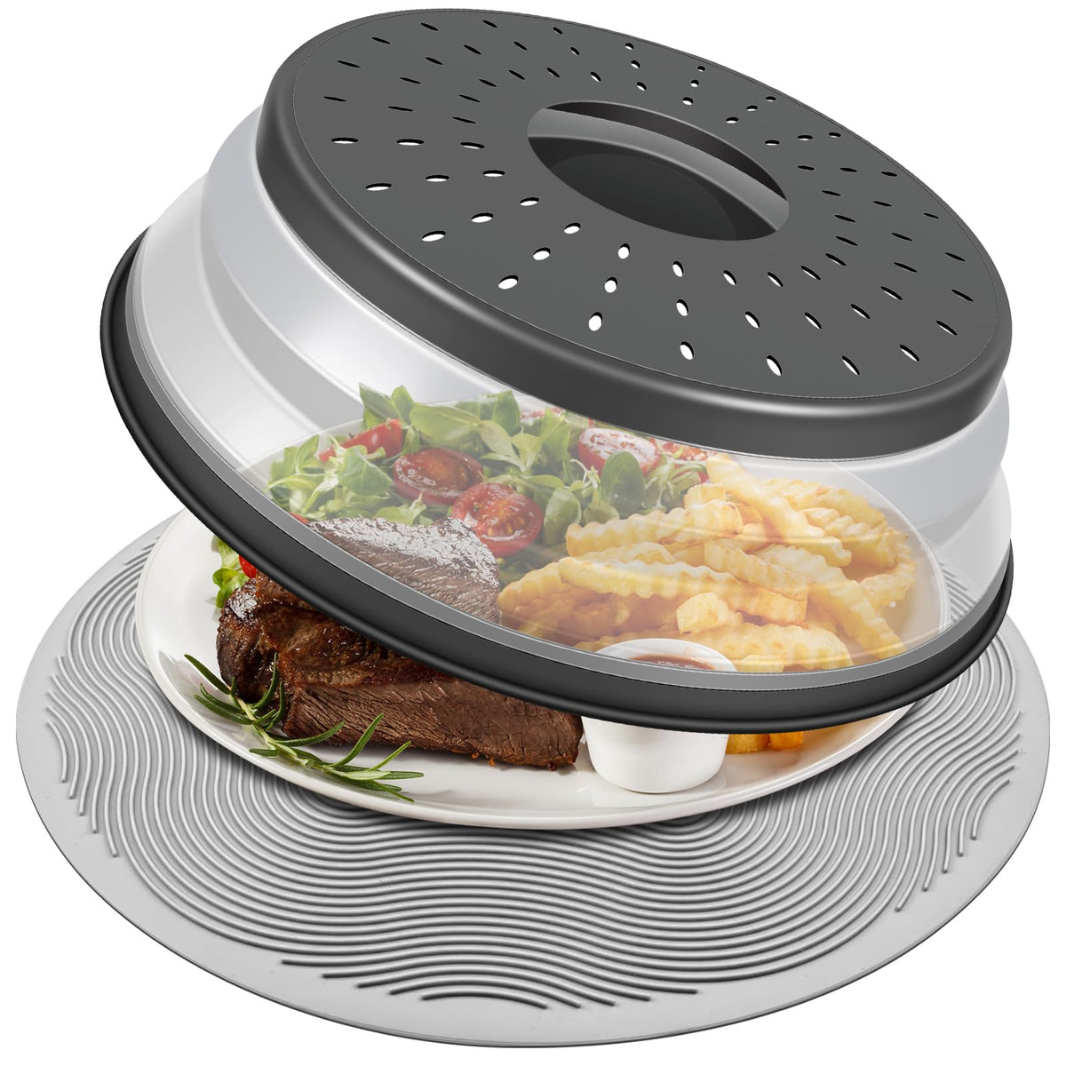 LekDrok microwave cover 12-inch charcoal guards splatters and keeps the microwave clean.