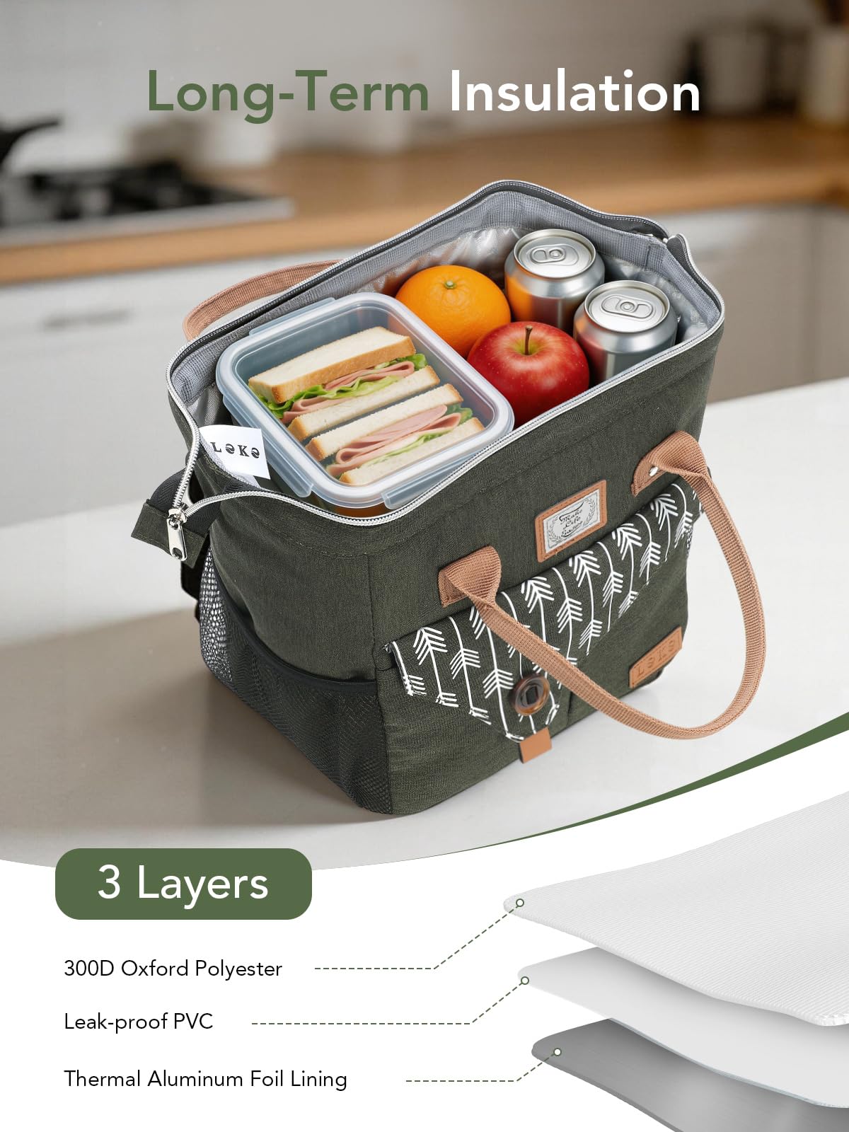 Lekesky insulated lunch bag open to reveal spacious interior for a full meal.