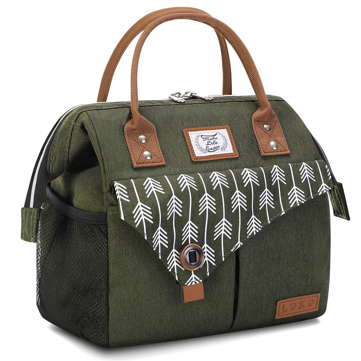 Lekesky insulated lunch bag top view highlighting compact portability for on-the-go meals.
