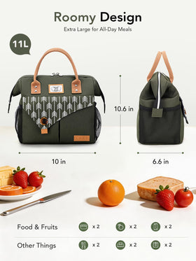 Lekesky lunch bag front pocket holds utensils and small items.