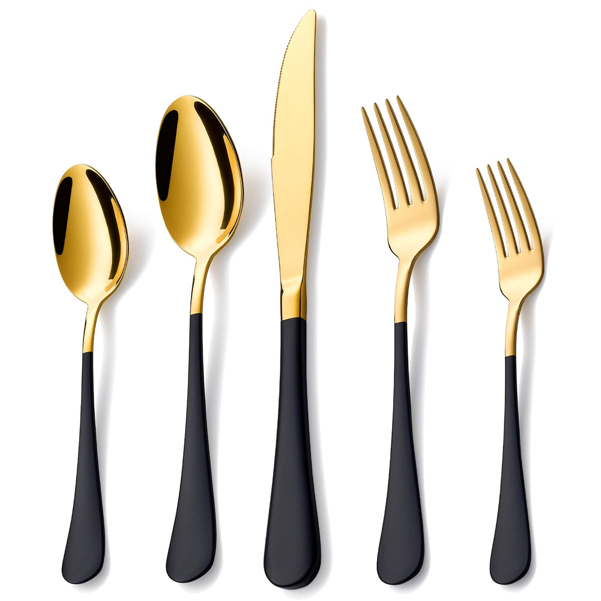 Lekoton gold and black 20-piece flatware for four enhances formal table settings and everyday meals.