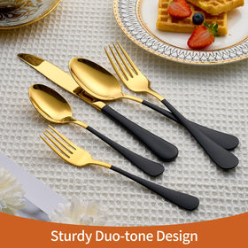 Lekoton teaspoons in gold-black finish pair with daily beverages.