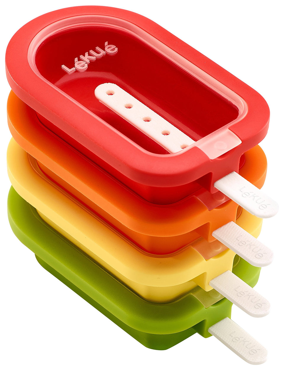 Lekue stackable popsicle molds set for easy freezing and organized freezer storage.
