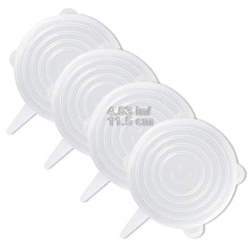 LELE LIFE silicone lids 4-pack for 11.5 cm containers, adaptable to different sizes.