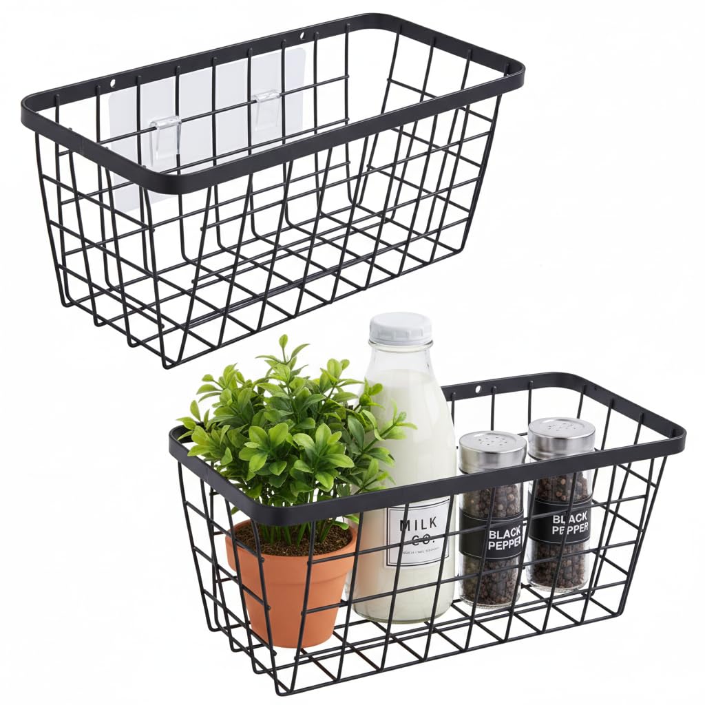 LeleCAT hanging wall basket with adhesive installation for clutter-free countertops.
