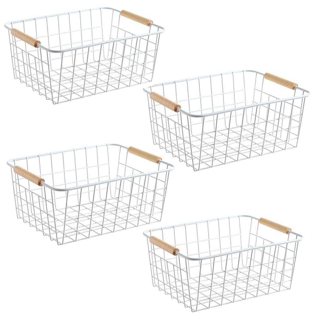 LeleCAT white wire baskets set of 4 on kitchen shelf for organized storage.
