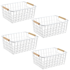 LeleCAT white wire baskets set of 4 on kitchen shelf for organized storage.