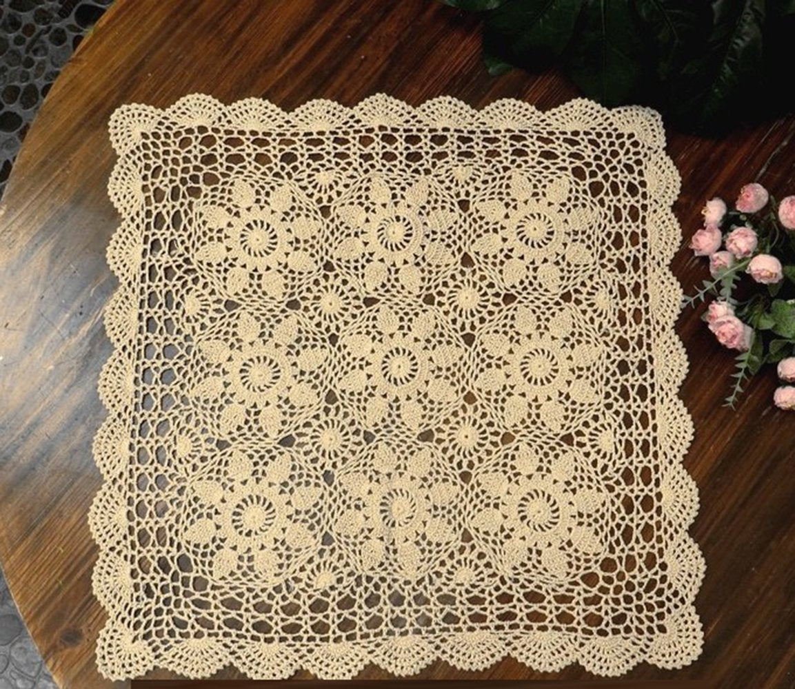 Lelefly crochet doily detail adds vintage texture to dining spaces.