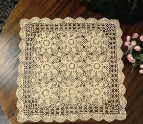 Lelefly crochet doily detail adds vintage texture to dining spaces.