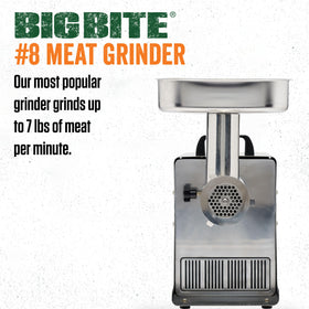 LEM BigBite #8 meat grinder side view showing compact footprint for home setups
