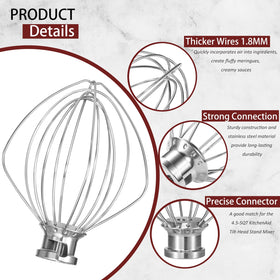 LEMEENQ K45WW compatible whisk for KitchenAid tilt-head models.