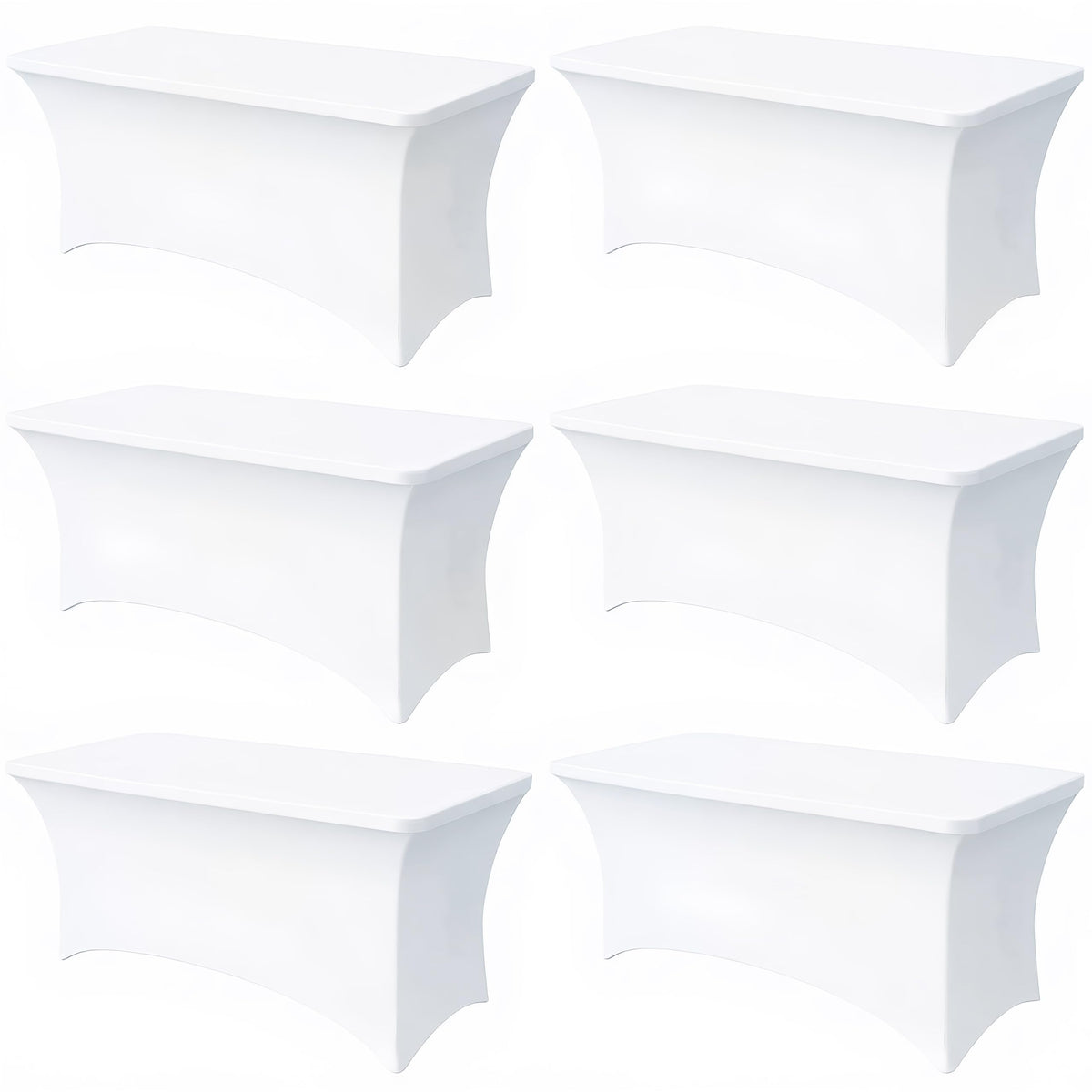 Lemict 6ft white tablecloth with leg pockets for secure fit.
