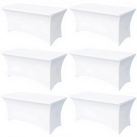 Lemict 6ft white tablecloth with leg pockets for secure fit.