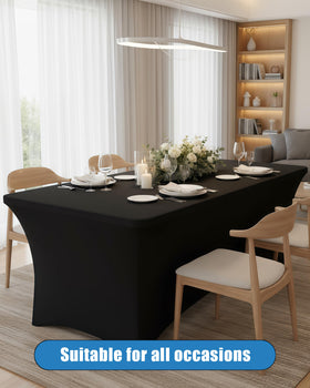 Lemict 6-pack fitted stretch rectangle tablecloth in use at a party.