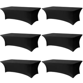 Lemict black 96x30 inch tablecloth on 8ft table ready for quick setup