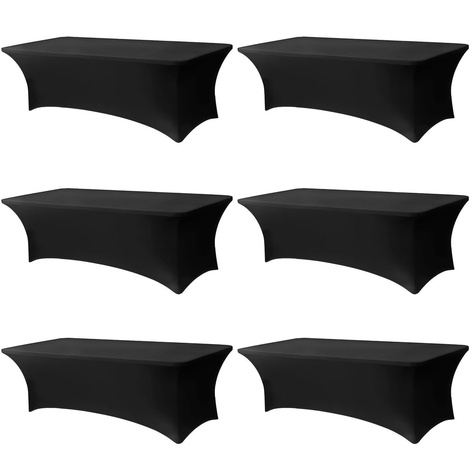 Lemict black 96x30 inch tablecloth on 8ft table ready for quick setup