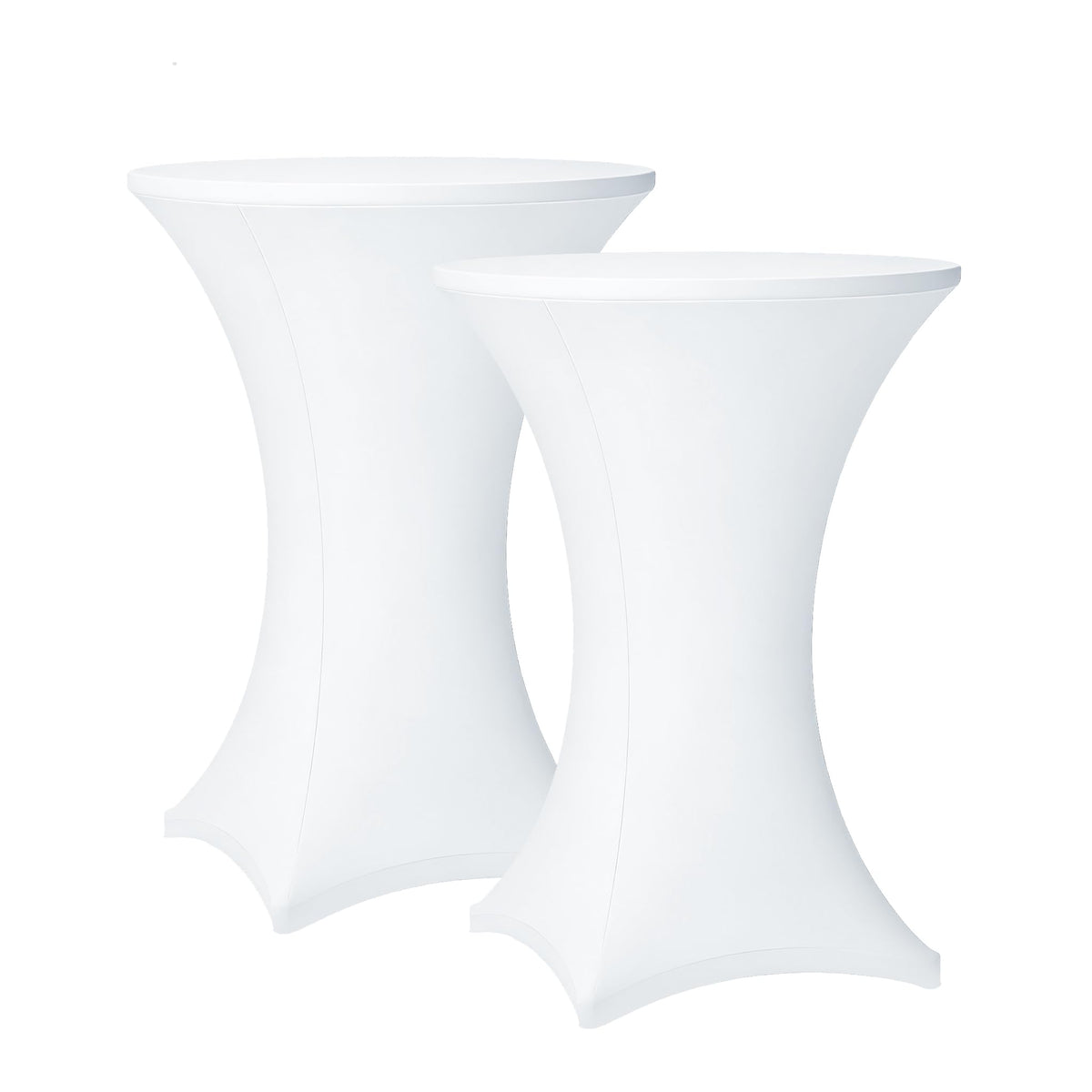 Lemict cocktail table covers in white for 32x43 inch rounds, delivering a clean event look.