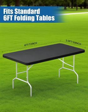 Lemict elastic-edge table cover on 72x30 table remains in place during wind