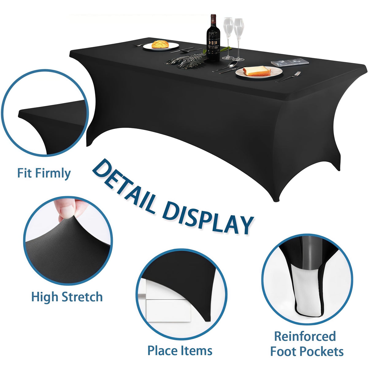 Lemict 72in L x 30in W x 30in H dimensions fit 6ft rectangular tables snugly
