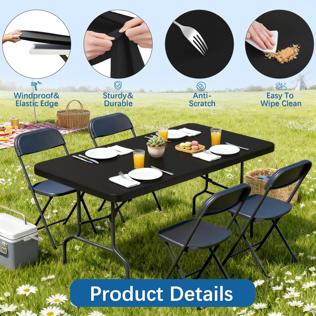 Lemict washable black tablecloth ready for repeated outdoor dining