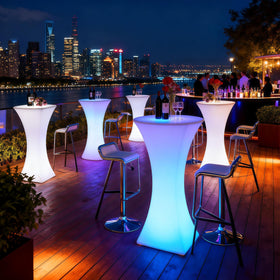 Lemict white round stretch tablecloth for secure, wrinkle-free setups at venues.