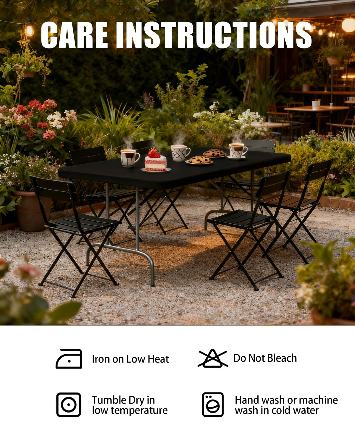 Lemict wind-safe table cover with elastic edge securing a stable setup.