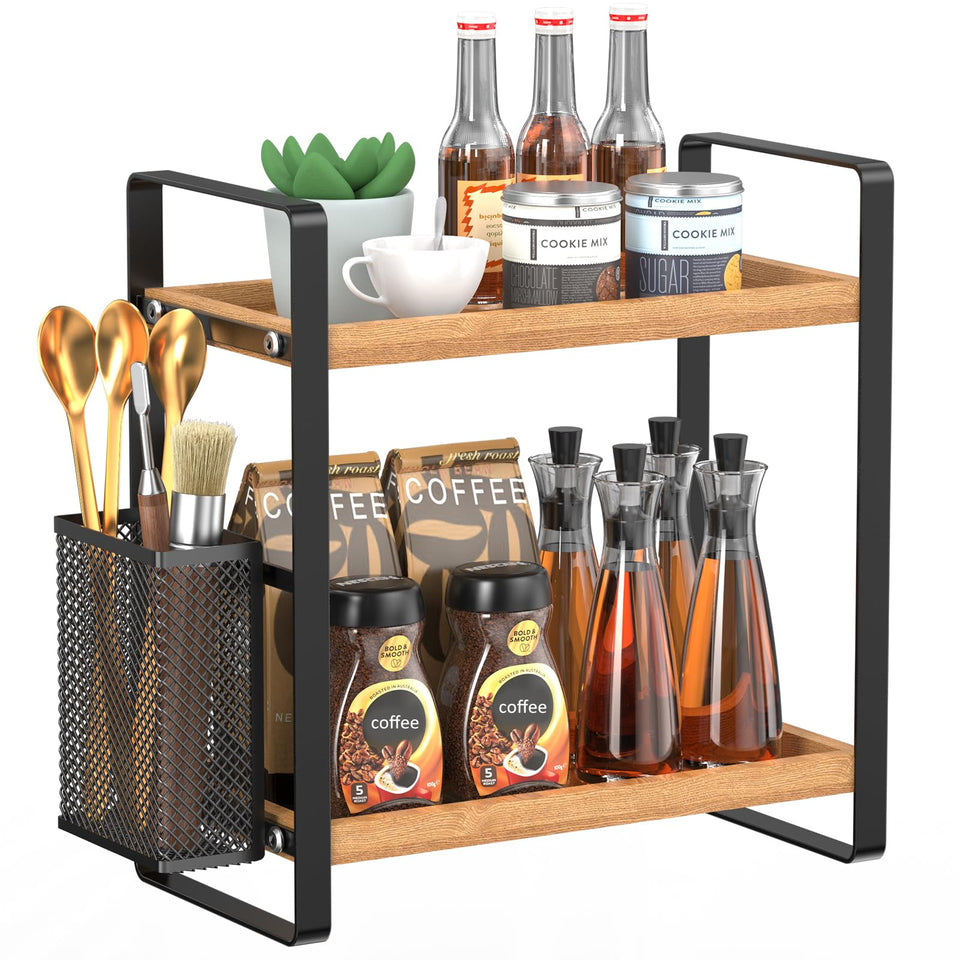 LEMIKKLE 2-tier organizer with basket keeps coffee essentials neatly accessible