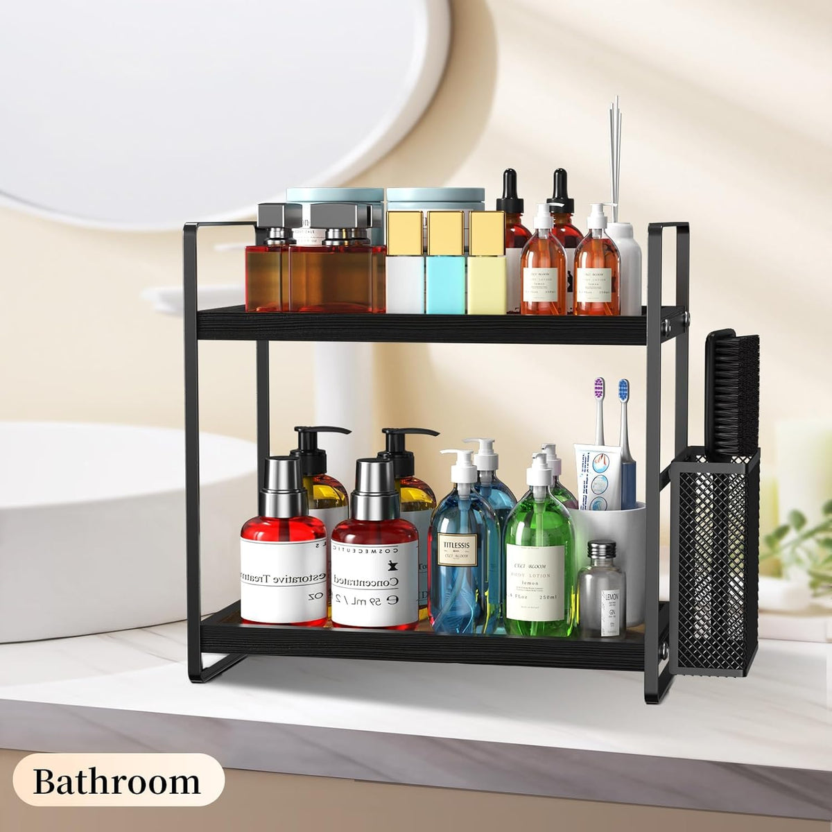 LEMIKKLE durable wood and metal construction ensures lasting vanity storage.