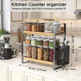 LEMIKKLE wooden counter shelf saves counter space while organizing kitchen items