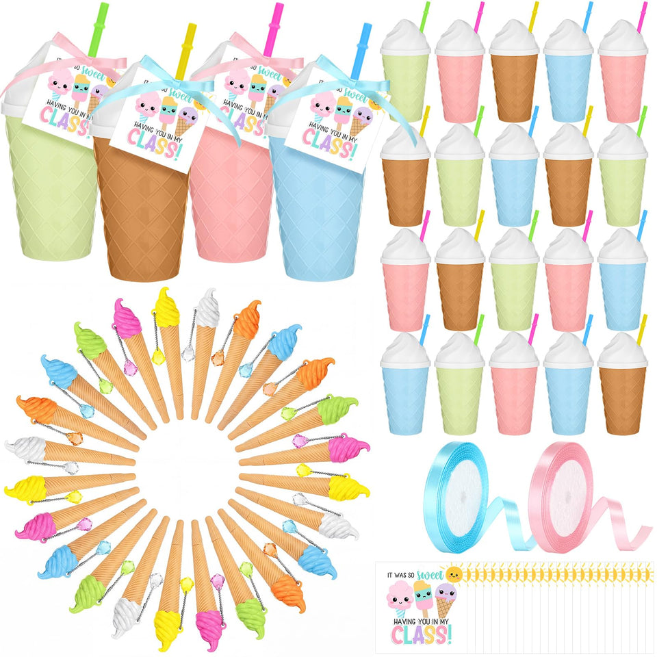LemonRoad end-of-year gift set cups with lids and straws for mess-free parties