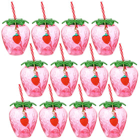 LemonRoad strawberry cups with lids and straws, a 12-pack for easy serving at parties.