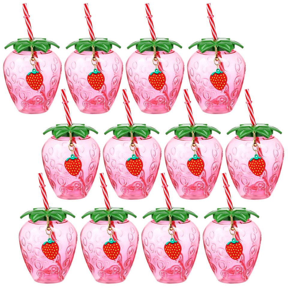 LemonRoad strawberry cups with lids and straws, a 12-pack for easy serving at parties.