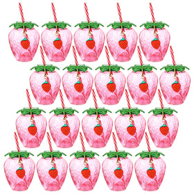 LemonRoad strawberry cups 17oz with lids and straws for easy, mess-free refreshment.