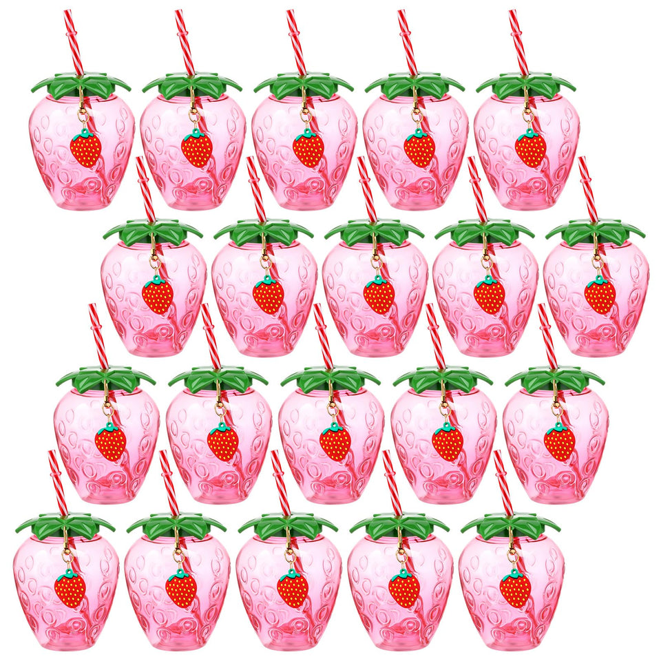 LemonRoad strawberry cups 17oz with lids and straws for easy, mess-free refreshment.