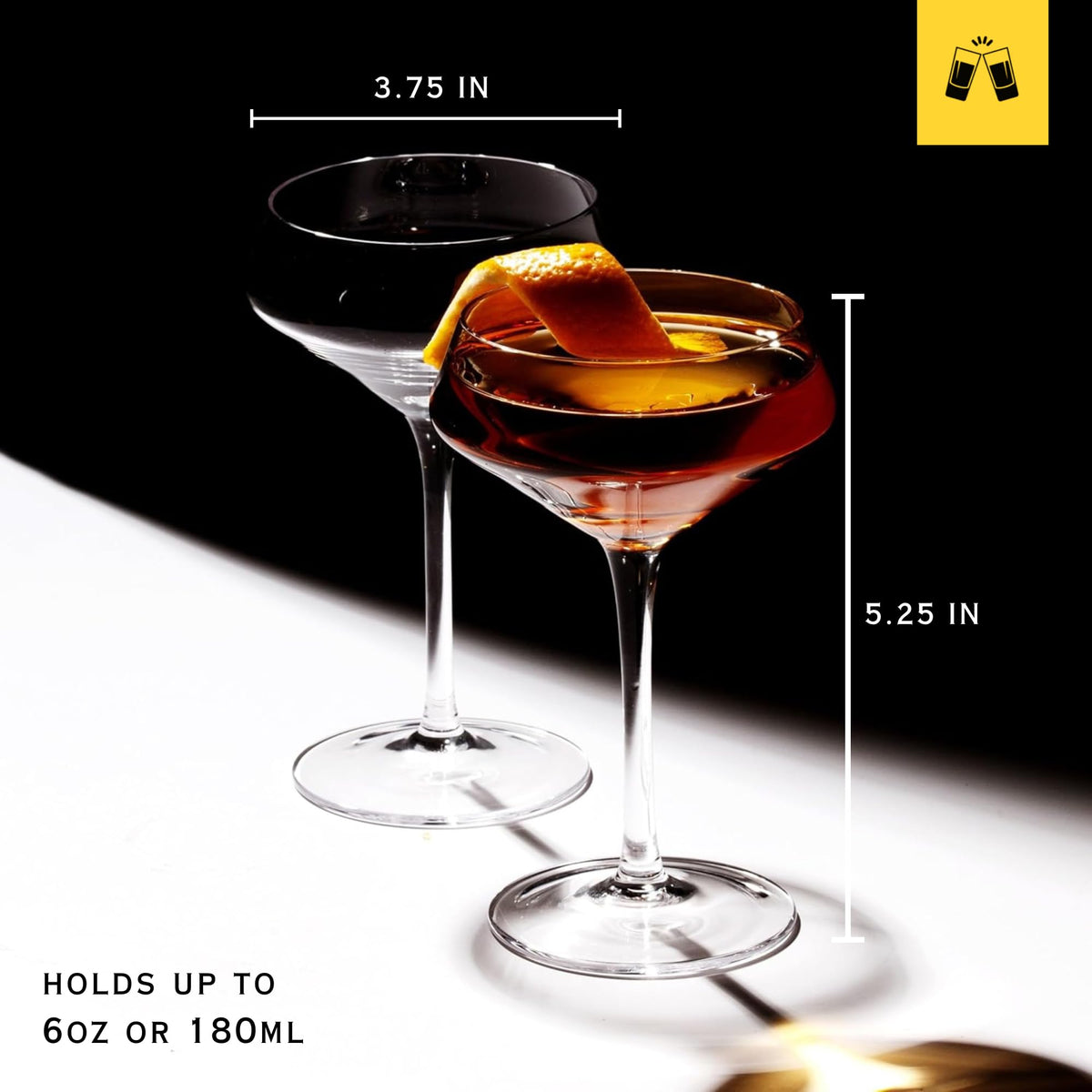 LEMONSODA Classic Martini Glasses 6oz, dishwasher-safe label, easy cleanup