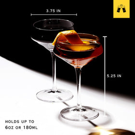 LEMONSODA Classic Martini Glasses 6oz, dishwasher-safe label, easy cleanup